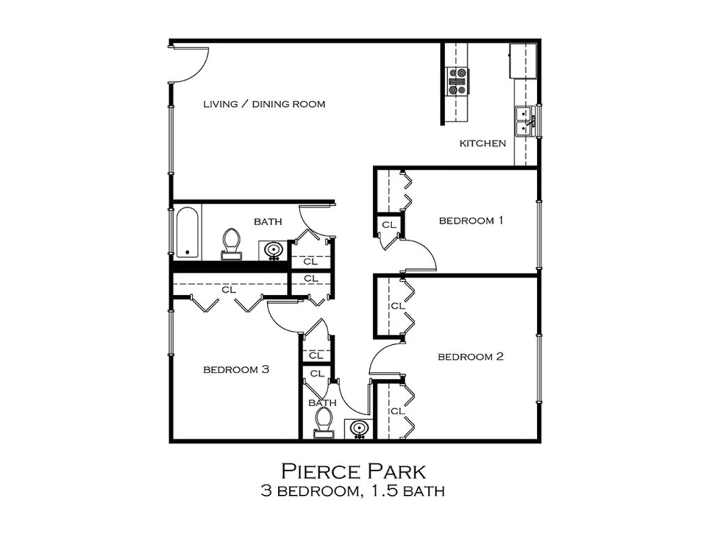 3 Bedroom 1.5 Bathroom floorplan